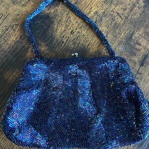 Walborg Iridescent Blue Beaded Clutch